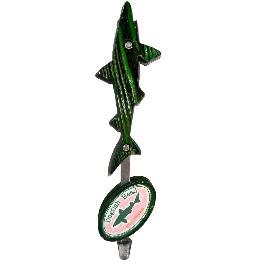 Dogfish Head Hell Hound Beer Tap Handle Green Shark Fin Wood Bar Decor